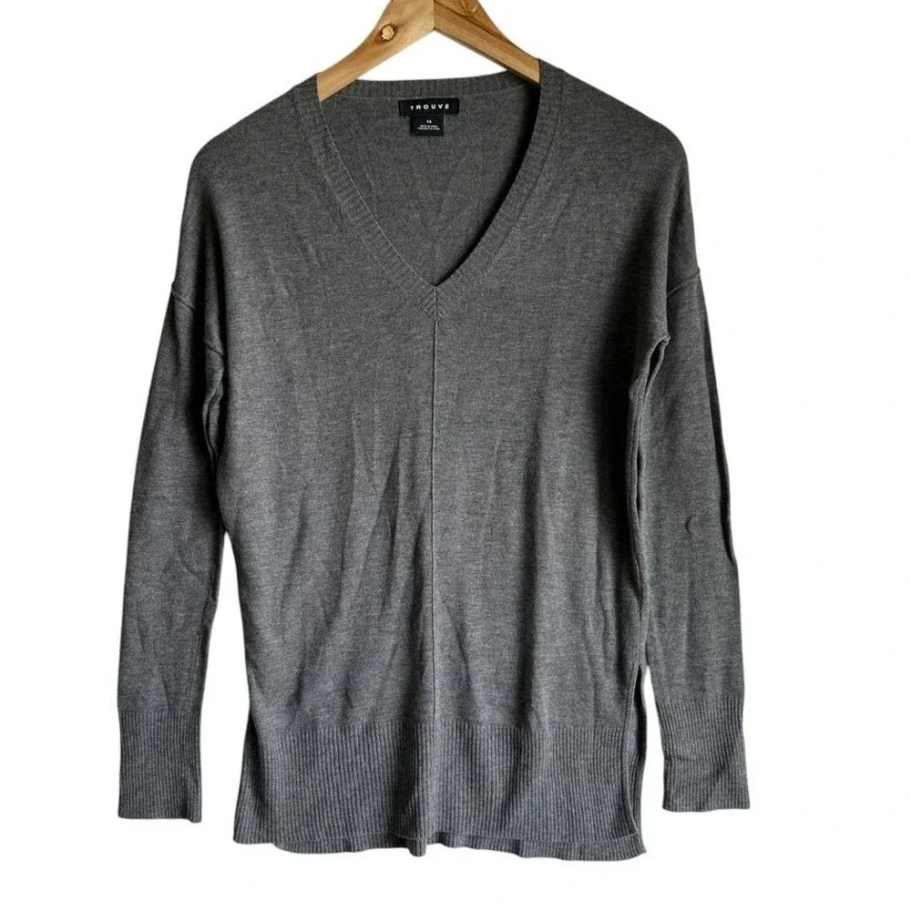 Trouve Cashmere Blend Sweater Gray Knit XS Cabincore Academia Preppy NWOT